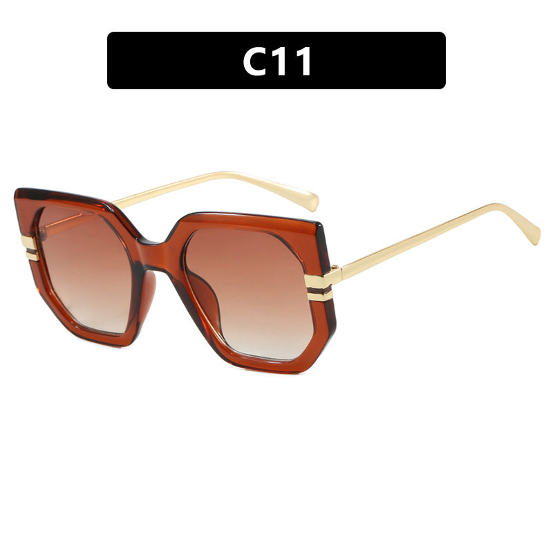 Damen geometrische Sonnenbrille mit luxuriösem goldenen Rahmen und polarisierenden Gläsern Karnz