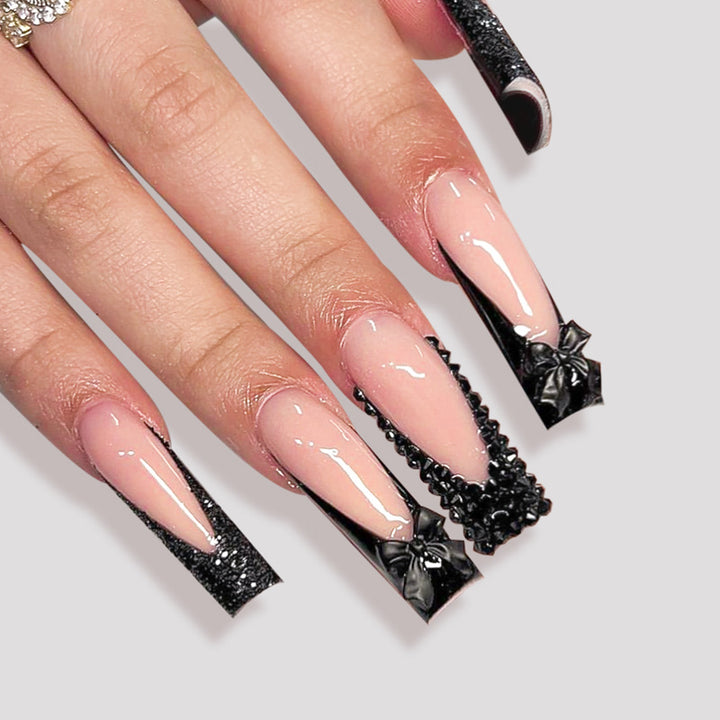 Premium Dekorative Press-On Nagel Set mit Künstlerischer Schleife und Glitter Akzenten Karnz