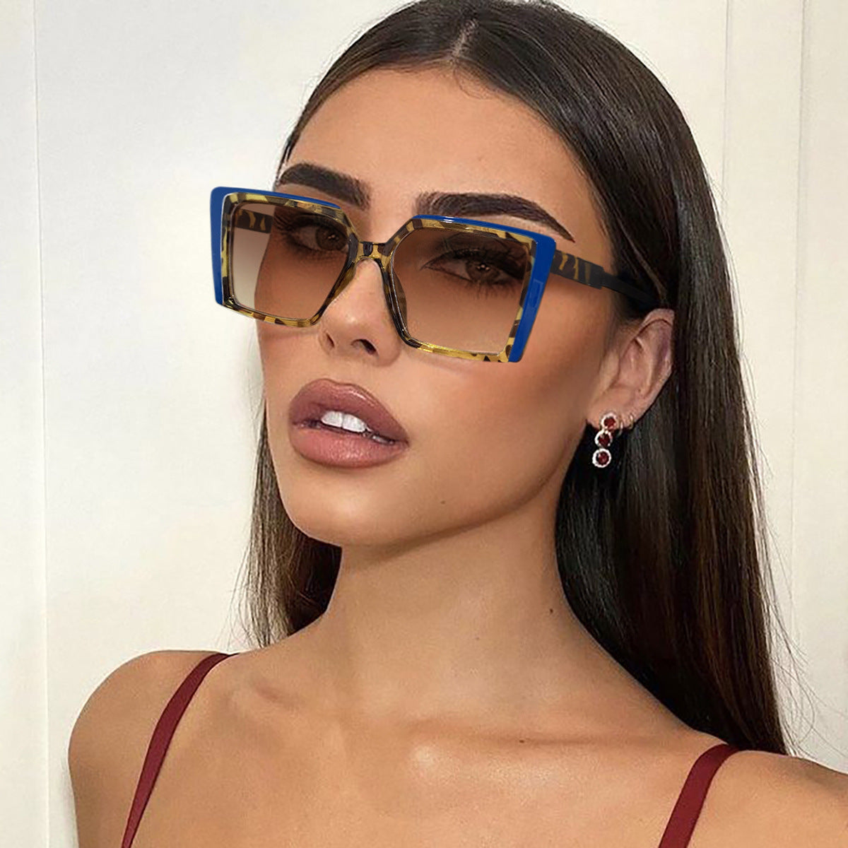 Damen elegante quadratische Sonnenbrille mit verspiegelt Gläsern Karnz