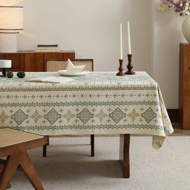 Rechteckige Tischdecke im Boho-Ornament mit Leinenoptik Karnz