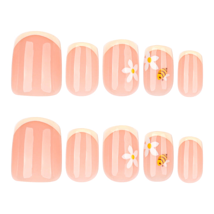 Künstliche Nagelkunst mit Blüten- und Bienenmotiven Karnz
