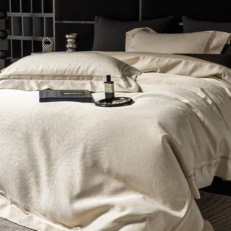 Luxus Jacquard-strukturierte Baumwollmischung Bettbezug Set mit Umschlag-Kissenbezügen