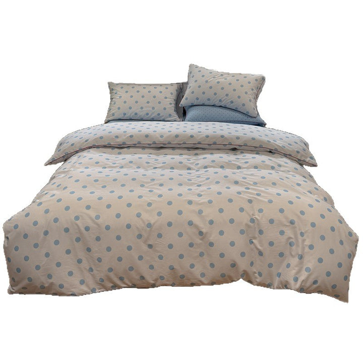 Polka Dot Baumwollsatin Bettwäsche Set mit kontrastierendem Kantenstepp und Spannbettlaken