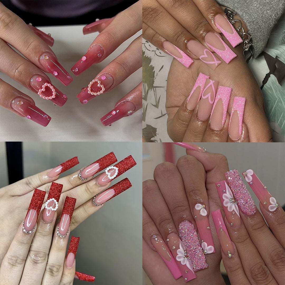 Künstlerisches Press-on-Nagelset mit Herz- und klassischen Designs Karnz