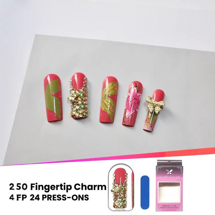 Künstlerisches florales Press-On-Nagelset Karnz