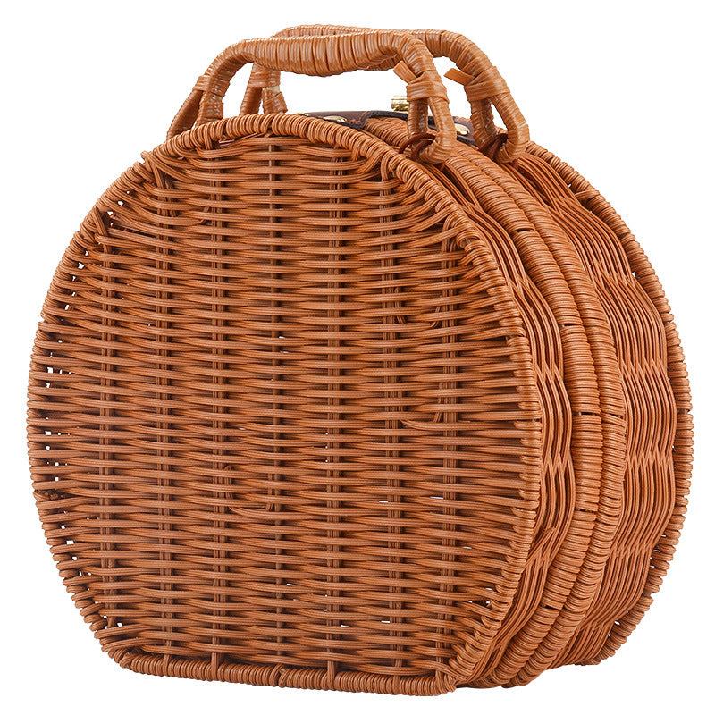 Damen Runde Wicker Handtasche Karnz