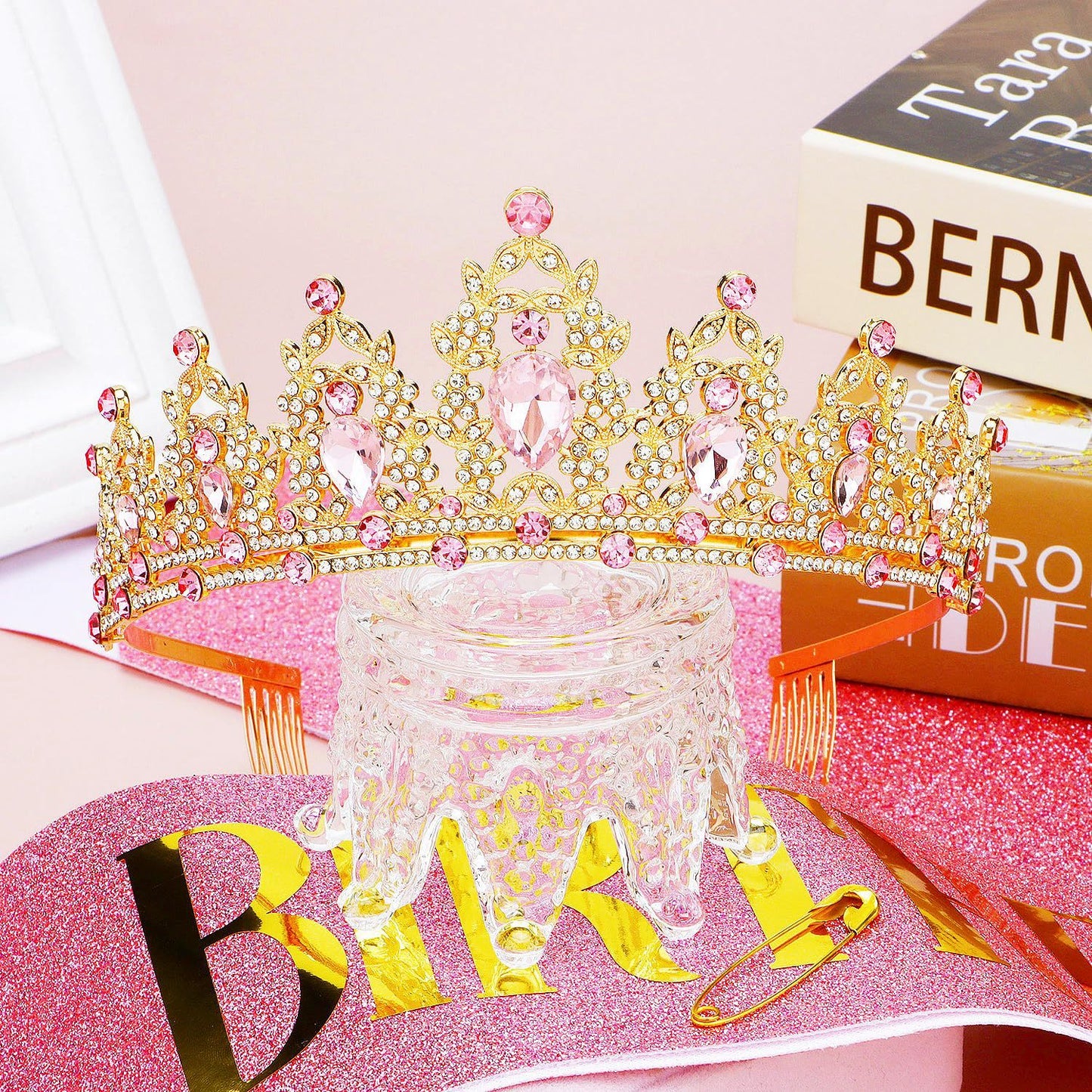 Damen Schwarz verzierte Tiara mit edlem Design Karnz