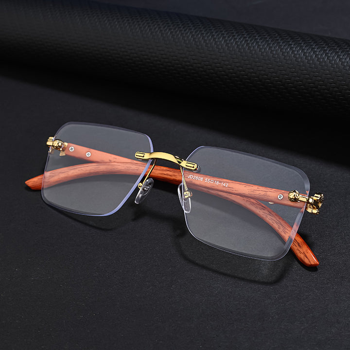 Damen Modische Quadratische Sonnenbrille mit eleganten Holzarmen Karnz