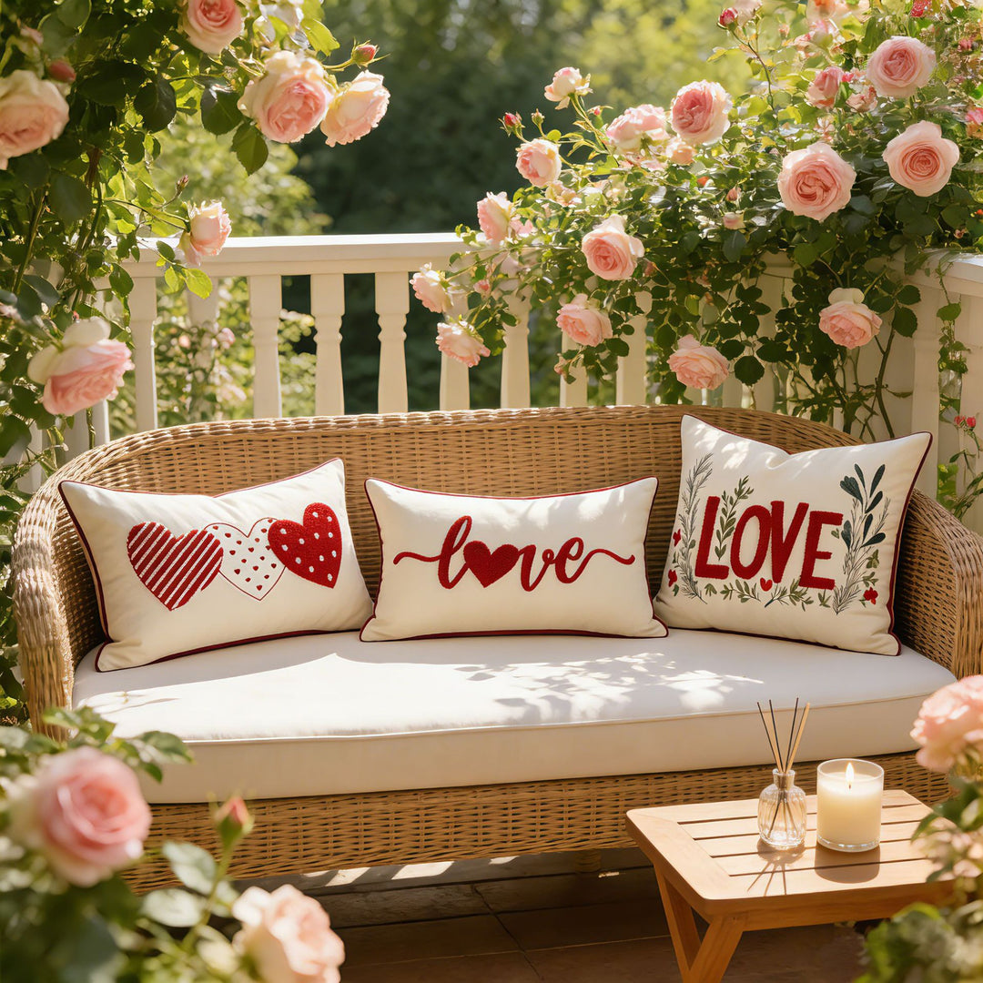 Bestickte tuftierte LOVE botanische Akzentkissenbezug
