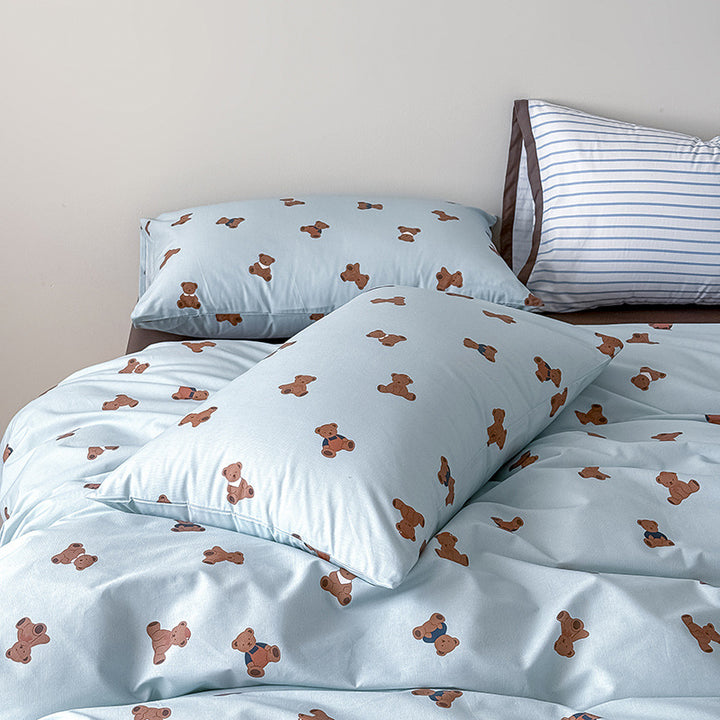 Florales Baumwoll-Satin Bettbezugset mit Kissenbezügen