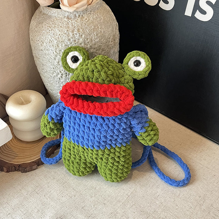 Süßer froschförmiger gehäkelter Mini-Rucksack
