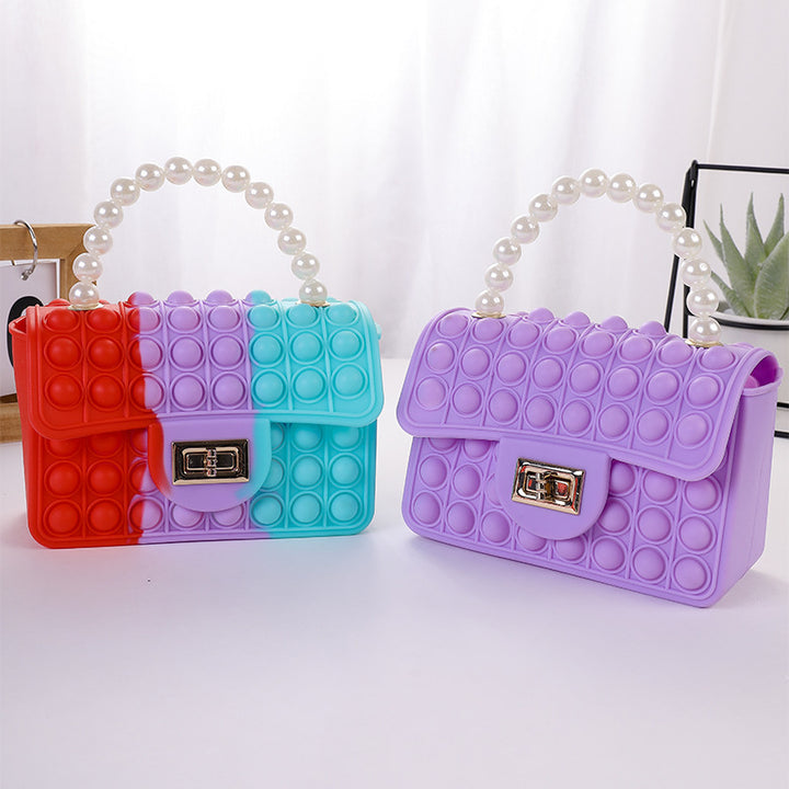 Damen stilvolle Handtasche mit Perlengriff Karnz