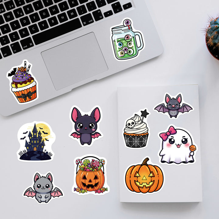 Kawaii Halloween Vinyl-Sticker-Set Wasserdichtes, abziehbares Aufkleberpack für Laptop, Scrapbooking und Geschenkdeko