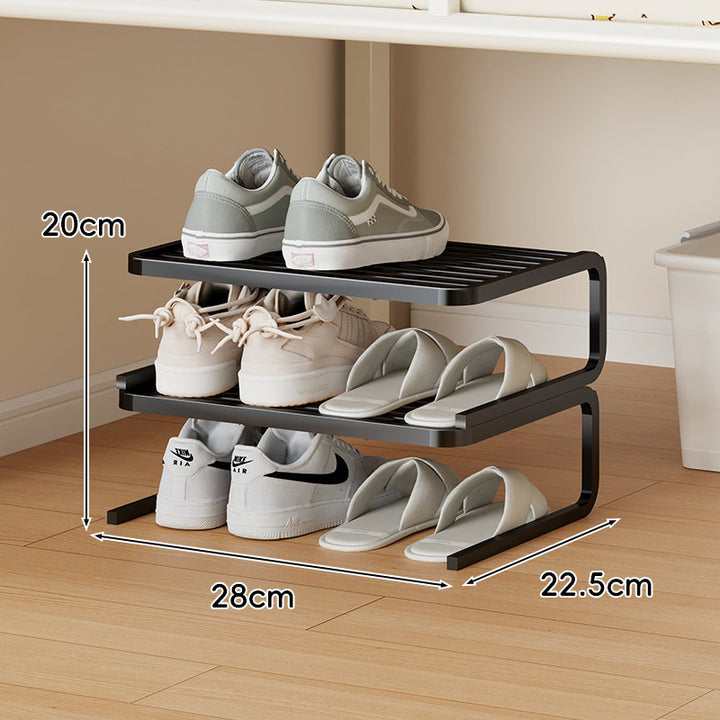 Kompakter Low-Profile Zwei-Ebenen Metall Schuh-Organizer Regal