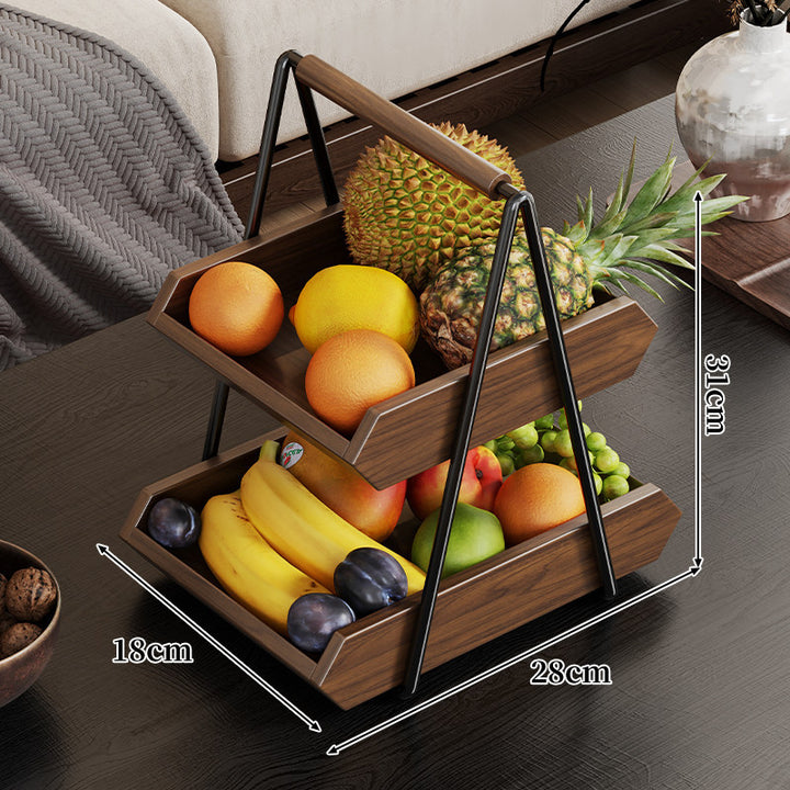 Zwei-Ebenen Holz Obst- und Gemüseständer mit A-Rahmen Metallgriff