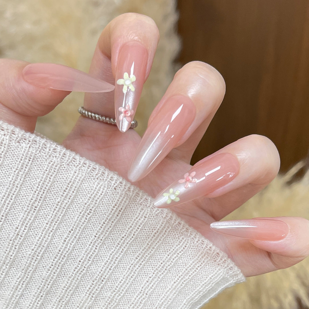 Blumenverzierte Stiletto Drucknägel Karnz