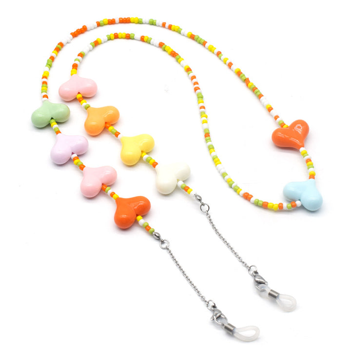 Bunte Herz Perlen Brille Kette Karnz