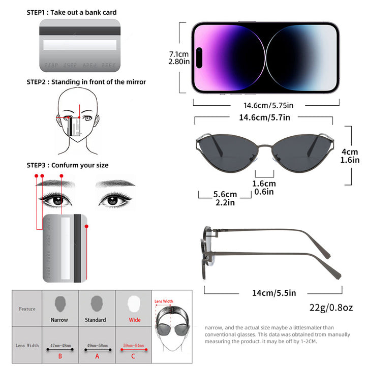 Modische Cat-Eye Sonnenbrille mit Dünnem Metallrahmen Karnz