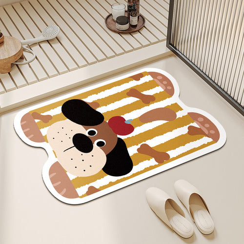 Cute Panda-Shaped Anti-Slip Absorbent Microfiber Bath Mat with Polka Dot Print