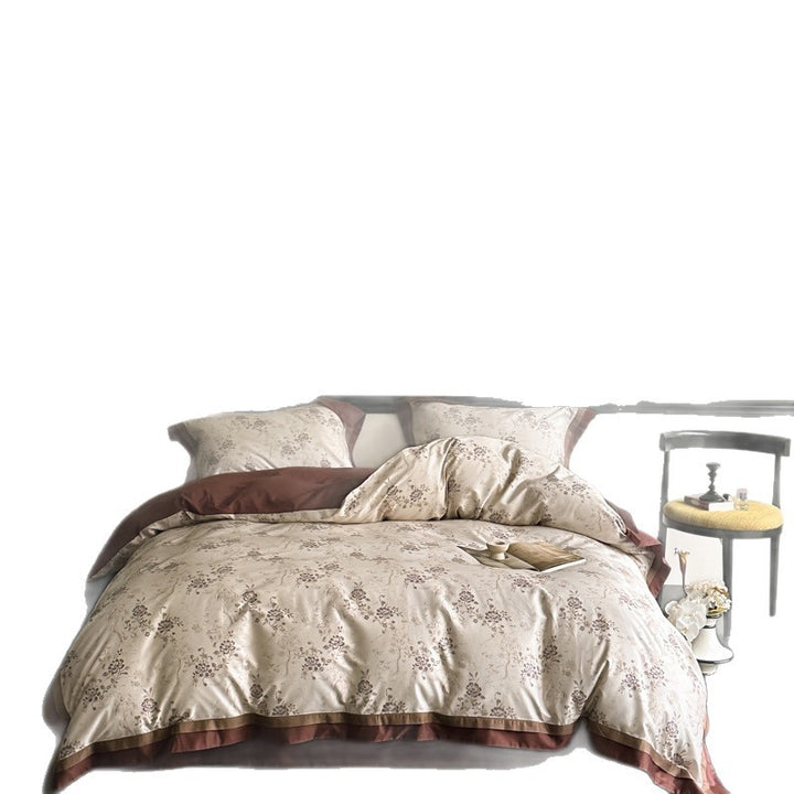 Premium Satin-Feel Rosenmuster Bettbezug und Kissenbezug Set