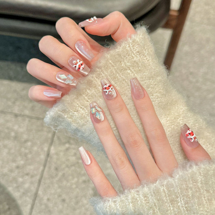 Dekoratives Press-On Nagelkunstset mit eleganten Blumenmustern