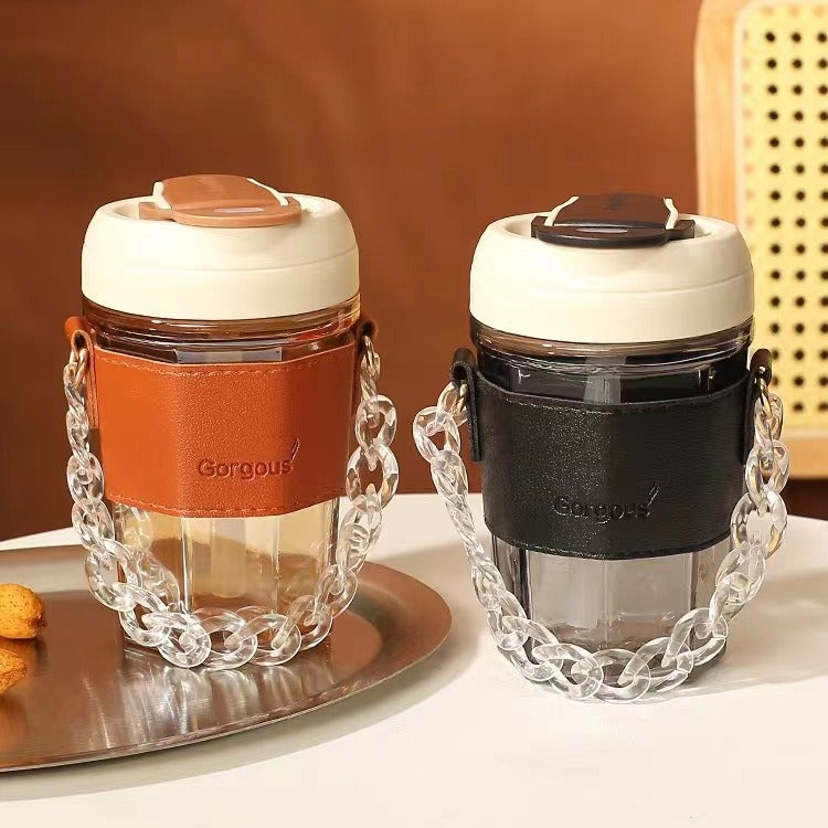 Damen trendiger Glasbecher mit Ketten-Tragegurt Karnz