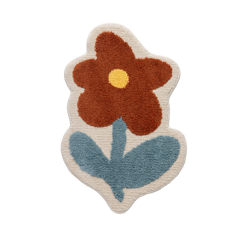 Blumenförmige handgetuftete Badematte mit voluminösem Hochflor und rutschfester Latexunterseite Karnz