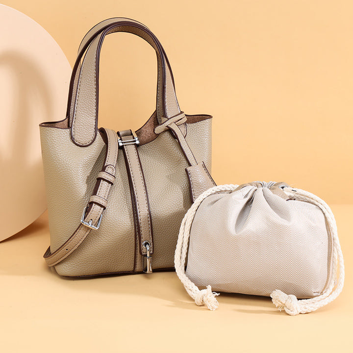Dual-Compartment Textured Leather Tote Bag Karnz