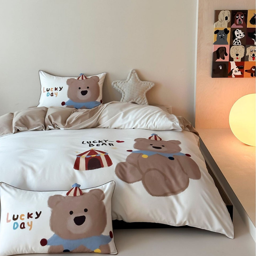 Kinder Cartoon Hund Applikation Bettwäsche Set mit 3D Ohren Kopfkissenbezug