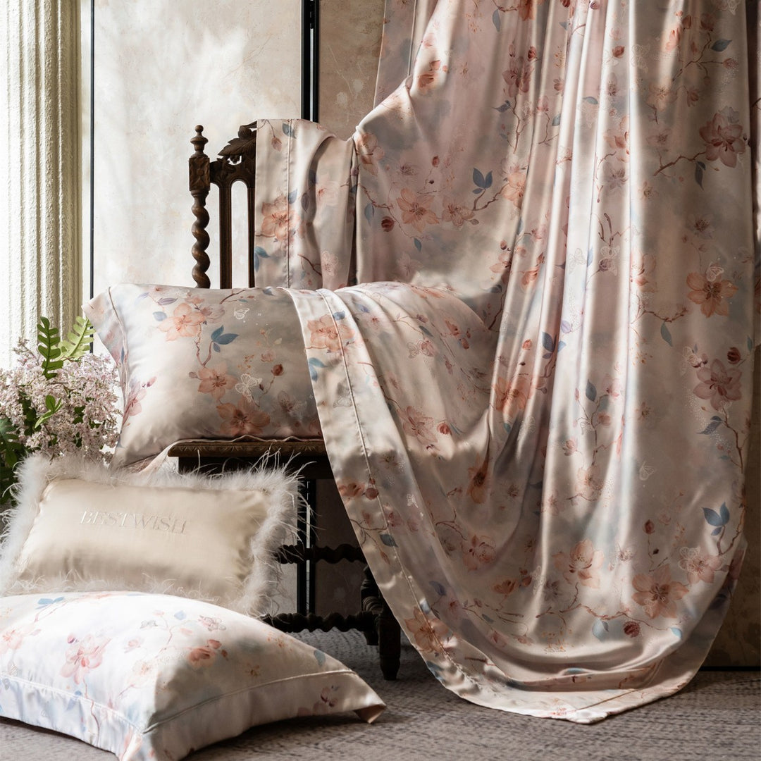 Seideneffekt Blumensatin Bettbezug Set mit wendbarem Rückenteil & verstecktem Reißverschluss