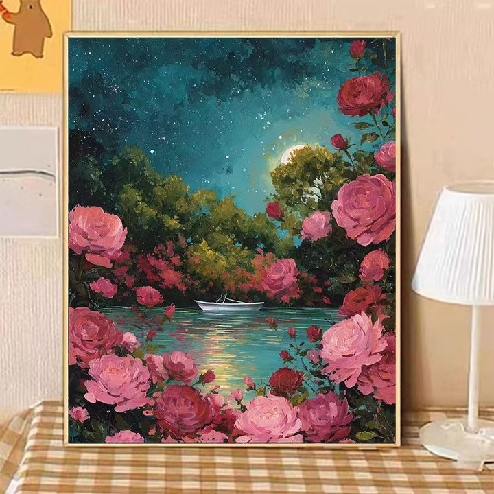 Szenische nächtliche florale Landschaft Leinwandkunst Karnz