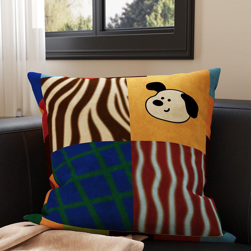 Plush Square Throw Pillow Cover with Happy Kitten Print and Hidden Zipper