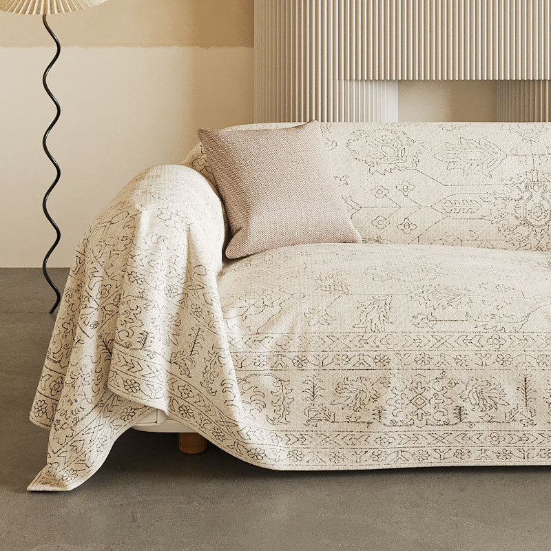 Vintage-Inspired Linen-Blend Reversible Sofa Throw Slipcover