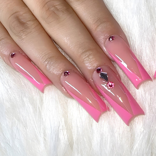 Lange Stiletto Drucknägel mit Strass und glänzendem Finish Karnz