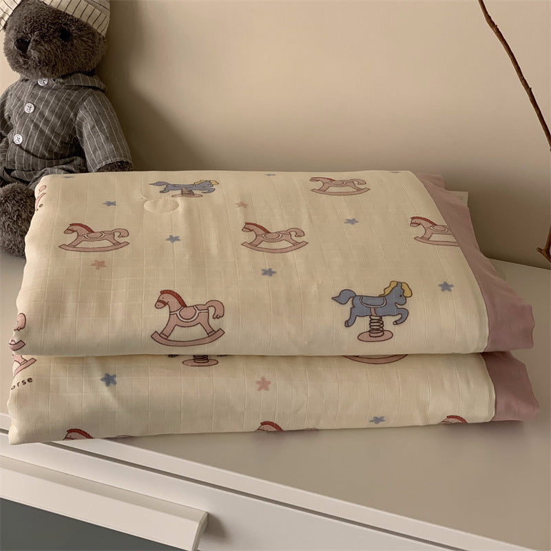 Weiche Mull-Babydecke mit Teddy-Design und doppellagiger Gaze