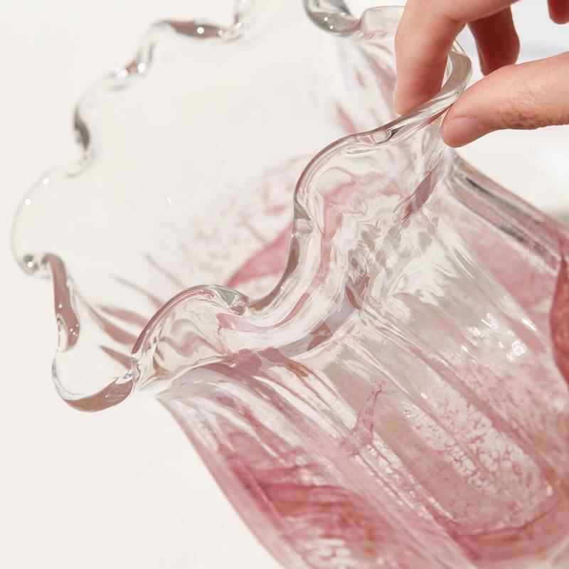 Handgeblasen Rüschentulpen Kunstglas Dekorative Vase Karnz