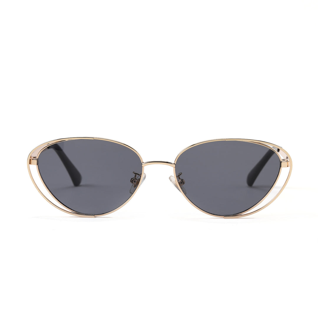 Damen geometrische Sonnenbrille mit rotem Glas und elegantem Metallrahmen Karnz