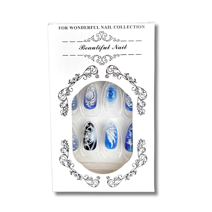 Künstlerisches Druck-Nagelkunst-Set mit eleganten blauen Designs