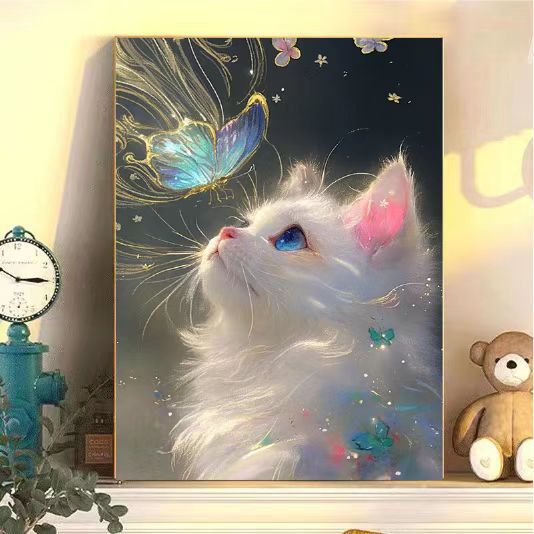 Verzaubernder Katzen- und Schmetterlings-Kunstdruck Karnz