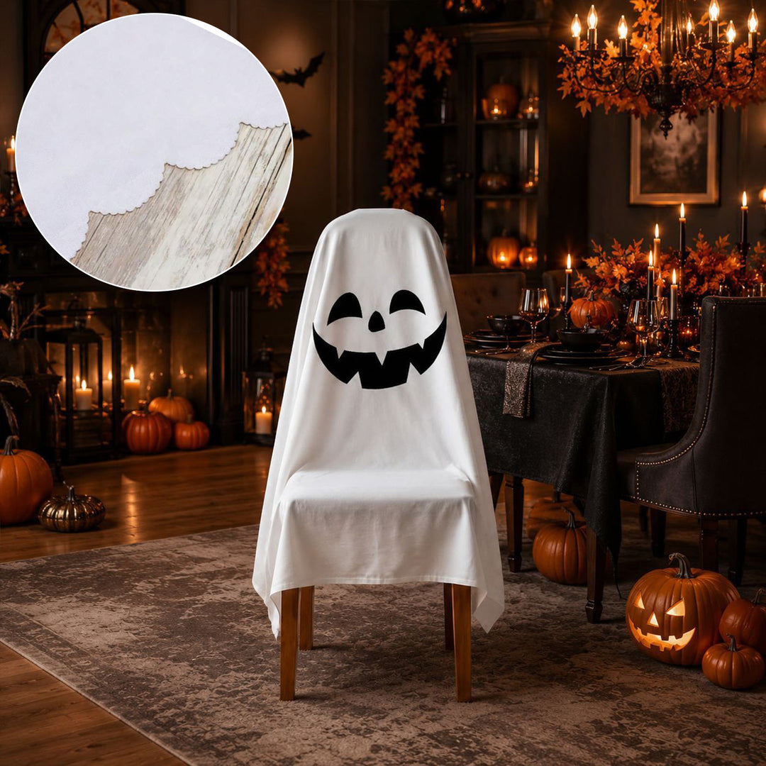 Halloween Stuhlhusse aus Baumwolle mit gespenstischem Gesicht und gezacktem Saum