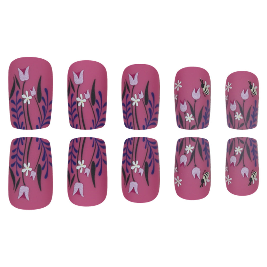 Blumendesign Matte Press-On Nägel Karnz
