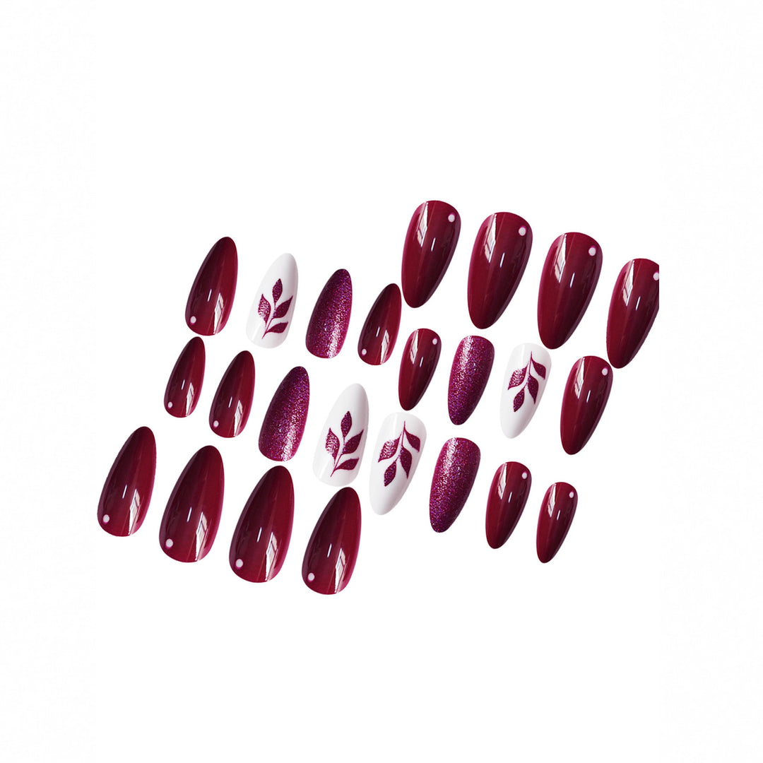 Künstlerisches Press-On Nail Art Set mit glitzerndem Blatt Design Karnz