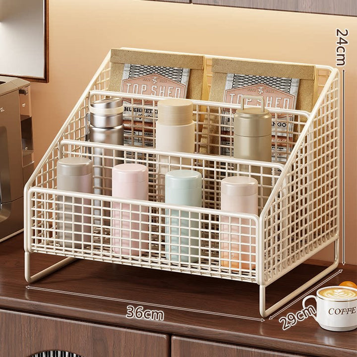 Dreistufiger schräger Metallgitter-Thekenorganisator-Rack
