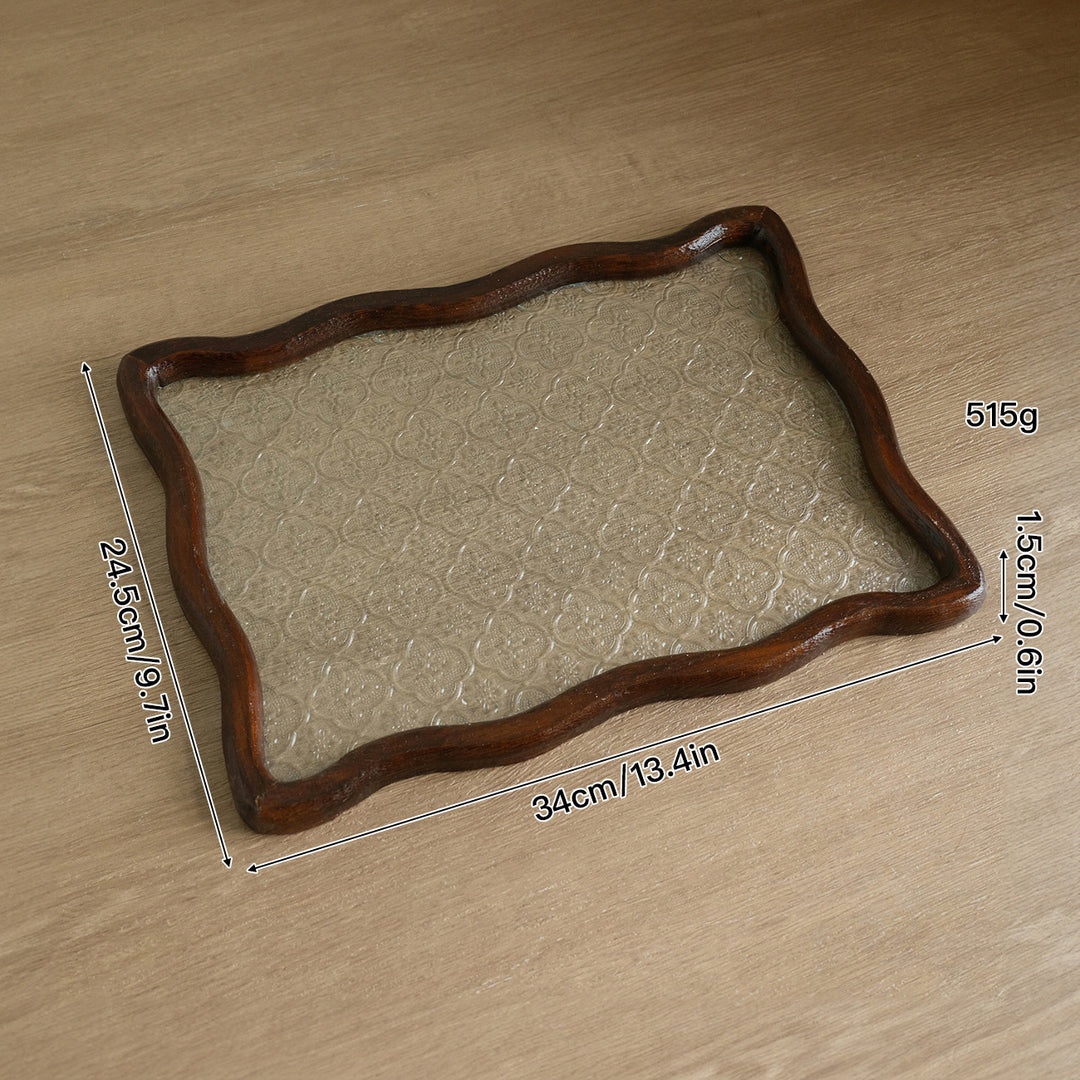 Eleganter Vintage Glas- und Holz-Dekoteller