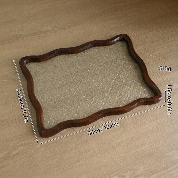 Eleganter Vintage Glas- und Holz-Dekoteller
