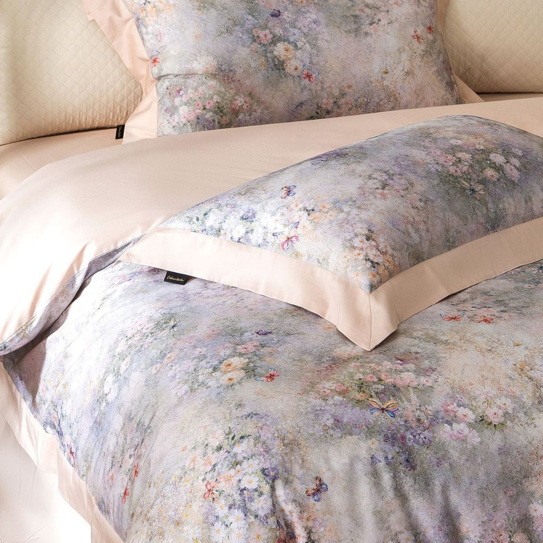 Florales Aquarell Baumwollsatin Bettbezug Set mit Kontrastsaum