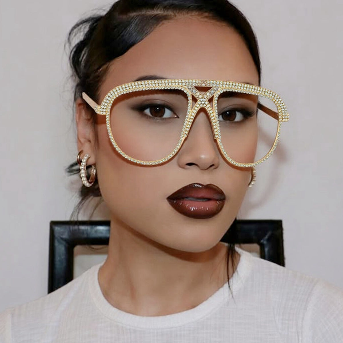 Damen Glamouröse oversized Sonnenbrille mit funkelndem Kristallrahmen Karnz