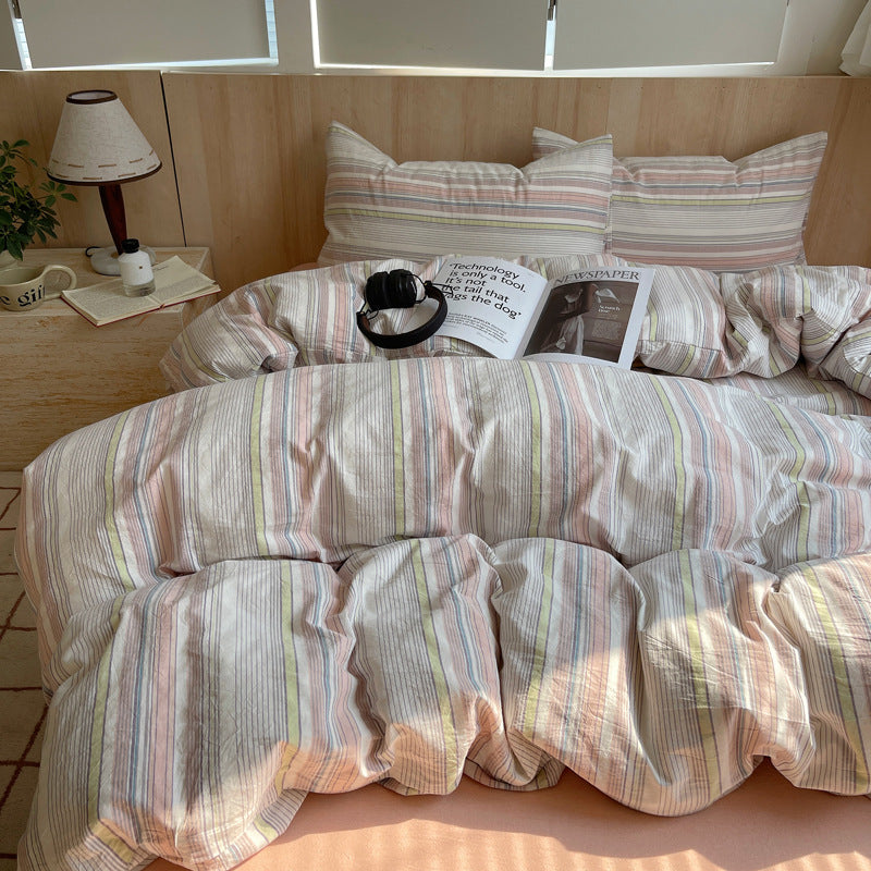 Gestreiftes Baumwoll-Bettbezug-Set