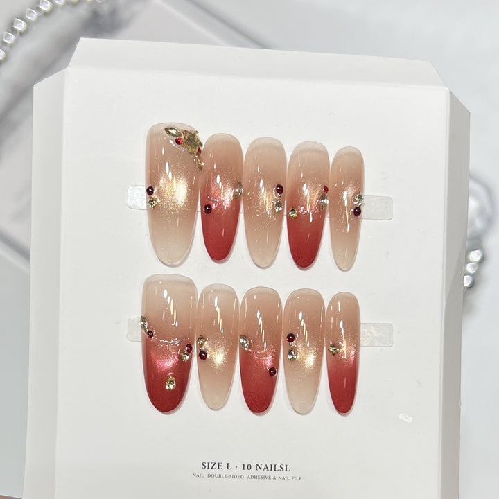 Premium Press-On Nail Art Set mit elegantem Herz- und Blattdesign Karnz