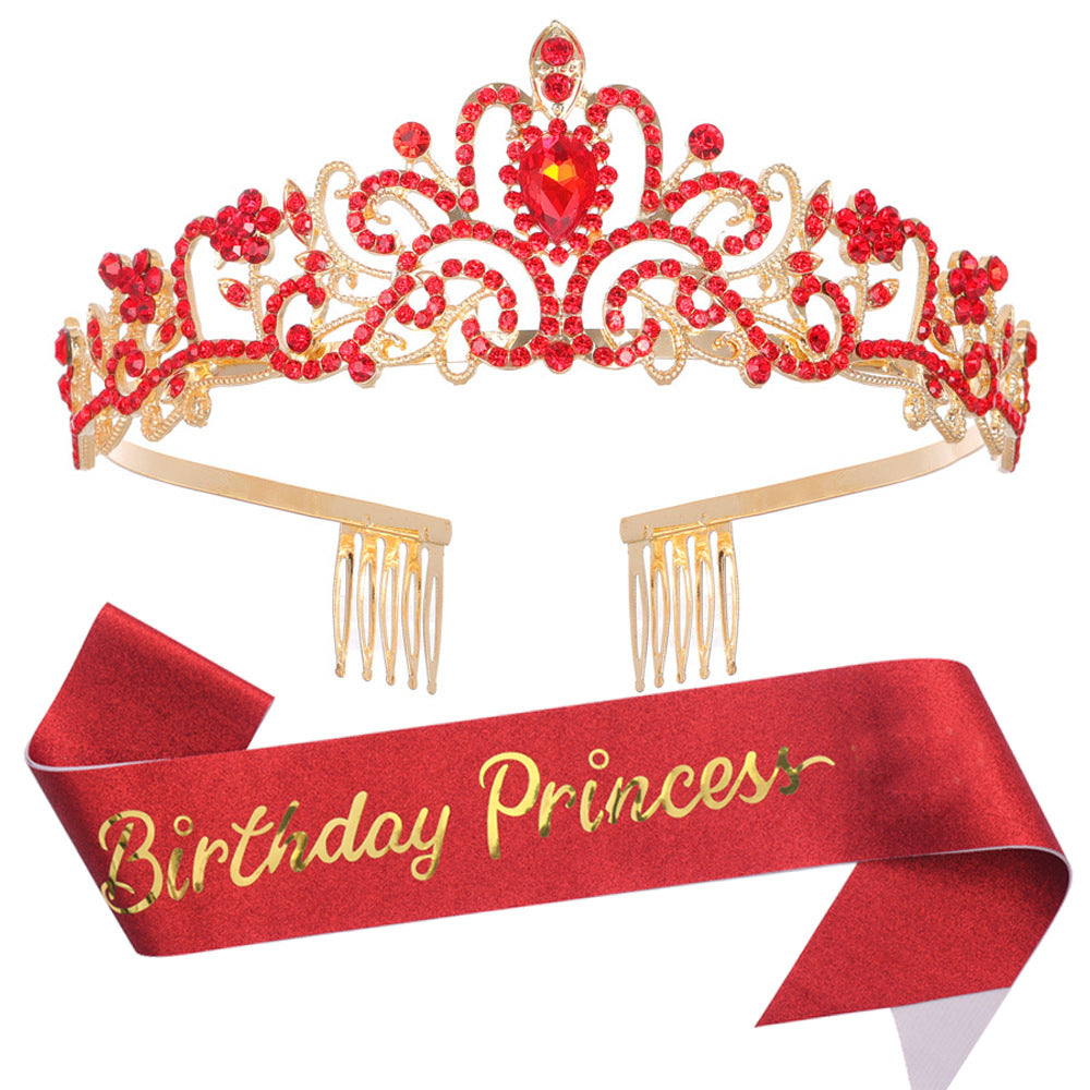 Damen Glitzernde Prinzessinnenkrone mit Birthday Princess Schärpe Karnz
